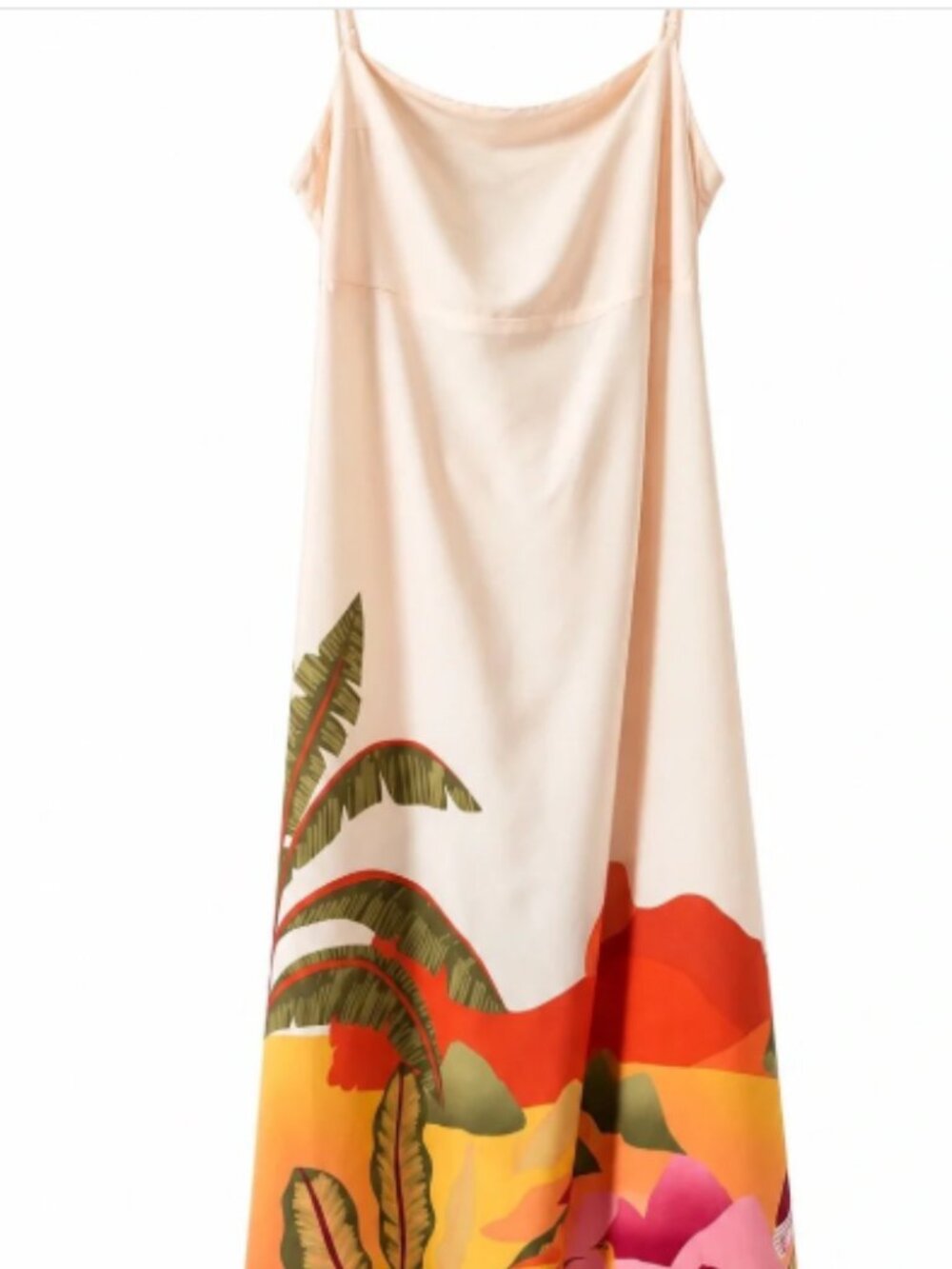 Antrhopologie Paper Heart White Tropical Print Maxi Dress with Spaghetti Straps